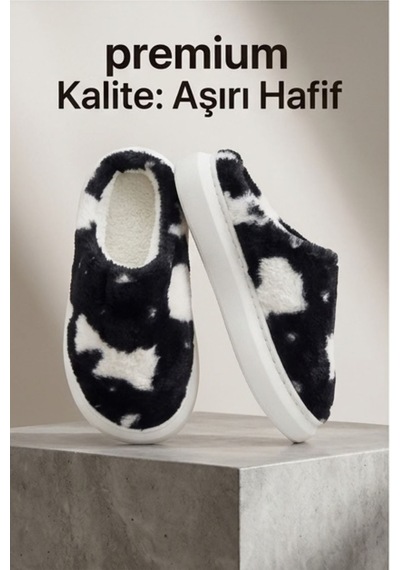 Hafif Ve Yumuşak Peluş Kaymaz Taban Anne Çocuk Misafir İnek Desen Cow Print Ev Terliği 5808 Siyah - Beyaz Hafif Ve Yumuşak Peluş Kaymaz Taban Anne Çocuk Misafir İnek Desen Cow Print Ev Terliği 5808 Siyah - Beyaz