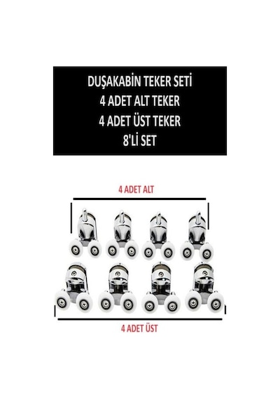 Teker 8 Li Set Duşakabin Tekerleği Alt Üst Cam Kabin Rulman Makara 24 Mm Krom Beyaz - Şeffaf Teker 8 Li Set Duşakabin Tekerleği Alt Üst Cam Kabin Rulman Makara 24 Mm Krom Beyaz - Şeffaf