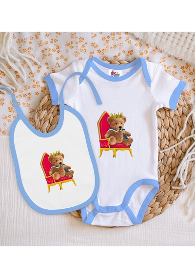 Bk Kids Kral Tasarımlı Mavi Bebek Body Zıbın Ve Mama Önlüğü Hediy Çok Renkli