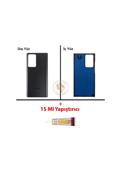 Samsung Galaxy Note 20 Ultra Siyah Renk Arka Kapak + B7000 Yapıştırıcı Arka Cam Batarya Kapağı Pil Kapağı Lazer Kesim Back Cover Galaxy Note 20 Ultra Uyumlu 44658206