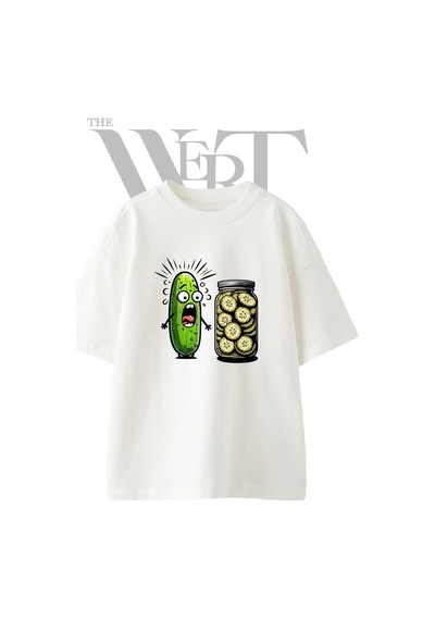 Thewert Cucumber Pickle Tasarım Baskılı Ünisex Beyaz Oversize T-shirt