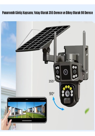 Solar Kamera Wifi V380 Pro Güneş Enerjili 10x Zoom 6mp 2 Lens Alarm Ses Akıllı Wifi Güvenlik Kamera