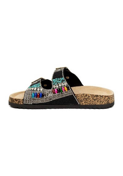 Guja 25y102-2 Kadın Taşlı Çift Toka Comfort Düz Taban Terlik Camel
