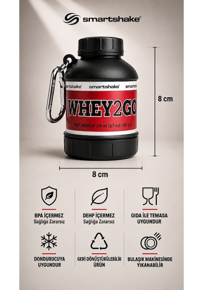 Smartshake Whey2go 110 Ml Siyah Saklama Kabı Ve Huni