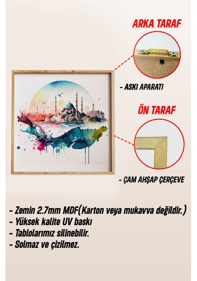 Ahşap Çerçeveli Mdf Kare İslami Tablo Seti Salon Ve Oturma Odası Için Kr4038 32 X 32