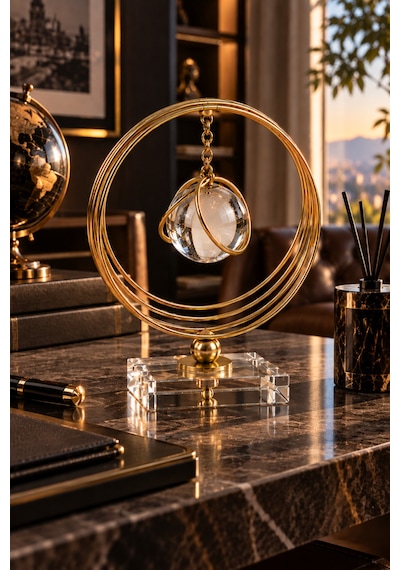 Sleep Nova Gold Halkalı Kristal Küre Dekoratif Masa Aksesuarı