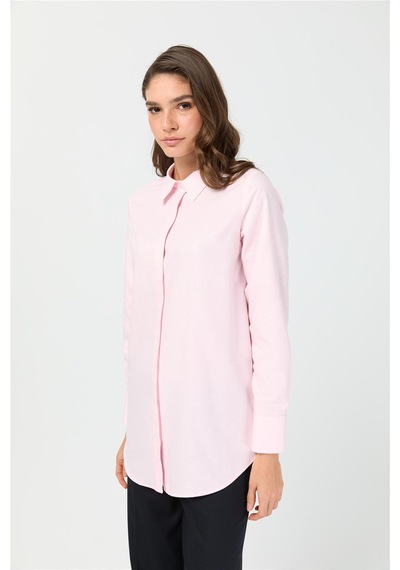 Esswaap Oxford Dokulu Arkası Pileli Tunik Pembe Pembe
