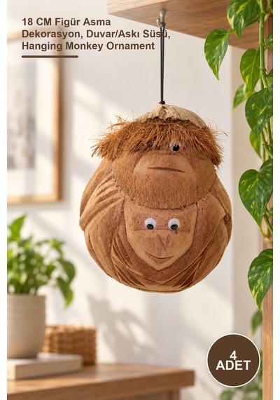 4 Adet Asmalı Maymun No 3 18 Cm Figür Asma Dekorasyon, Duvar/askı Süsü, Hanging Monkey Ornament Sarı