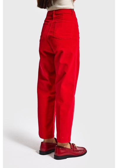 Itsbasic Kadın Kırmızı 26w5-19 Relax Fit Velvet Kadife Kumaş Pantolon