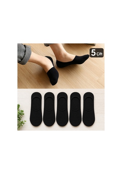 Worthy Socks 5'li Erkek Babet Görünmez Çorap Seti 5 Çift Siyah