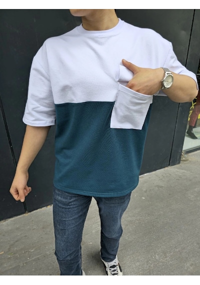 Genel Markalar Torba Cep Detaylı Parçalı T-shirt - Lacivert -