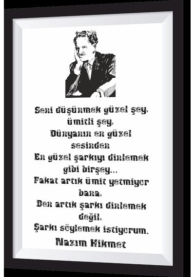 nazım hikmet şiiri sanatsal çerçeveli retro ahşap tablo