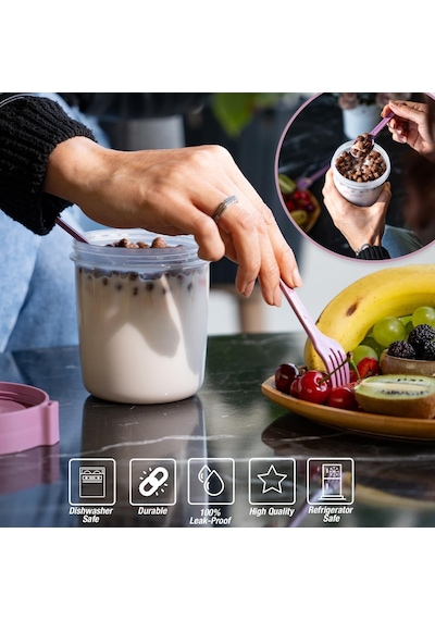 650 Ml Take-go Kaşıklı Hazneli Meyveli Müsli Kabı Piknik Iş Yoğurt Süt Bardağı Kapaklı Ve Kaşıklı Kahvalt Genel