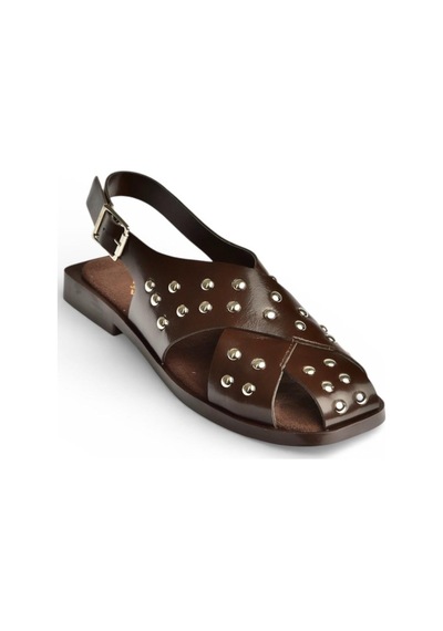 Fox Shoes Y458502760 Kahverengi Rustik Zımba Detaylı Kadın Sandalet Kahverengi