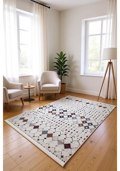 Blghome Dokuma Tabanlı Dijital Baskı Halı Blg3824 Ekru
