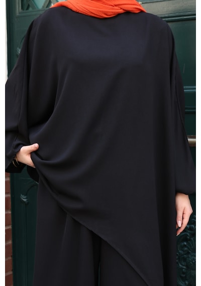 Balenbi Kadın Linda Kumaş Asimetrik Tunik Bol Paça Pantolon Oversize Tesettür Takım 1231 Siyah Balenbi Kadın Linda Kumaş Asimetrik Tunik Bol Paça Pantolon Oversize Tesettür Takım 1231 Siyah