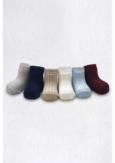 Cocole Socks Erkek Bebek Soket Çorabı Kraft Kutulu 6'lı Set Pamuklu 0-1 Yaş Fitilli Çok Renkli