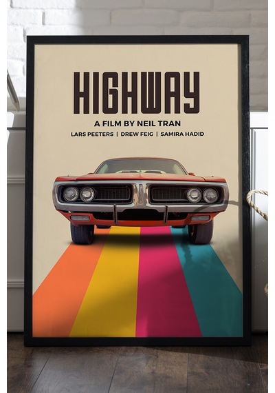 Highway Siyah Ahşap Çerçeveli Poster, Dekoratif Seyahat Duvar Tablosu