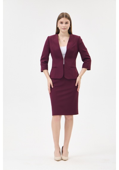 Velnara Moda Mürdüm Zamansız Klasik Kadın Takım Elbise-v Yaka Ceket & Kısa Kalem Etek Koyu Mürdüm - 927034372 Koyu Mürdüm