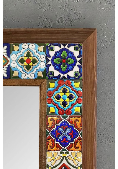 Ayrex Oscar Stone Ahşap Çerçeveli Mozaik Doğaltaş Ayna 33 Cm X 33 Cm-mosaic Mirror Diğer
