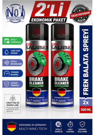 Pro Saüber Fren Balata Spreyi 500 Ml X 2 Adet Balata Disk Temizleyici, Yağ Ve Kir Sökücü, Hızlı Buharlaşan Formül