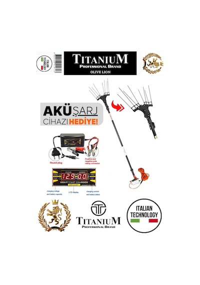Titanium Olive Lion Plus Akülü Zeytin Hasat Makinesi Şarj Aleti Hediyeli
