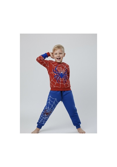 Beka Kids Erkek Çocuk Pijama Takımı Örümcek Desenli Uzun Kollu Üst Uzun Kırmızı