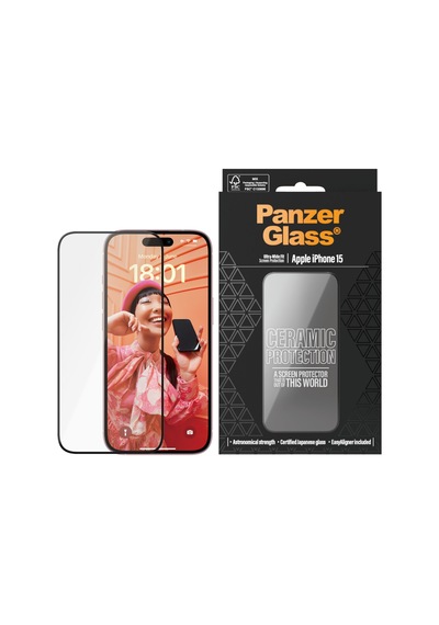 Panzerglass Apple Uyumlu iPhone 15 Ultra-wide Fit Tam Koruma Çerçeve Aparatlı Seramik Ekran Koruyucu