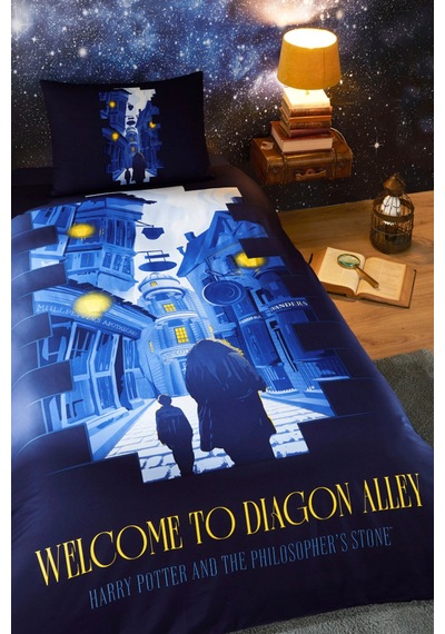Harry Potter Alley Tek Kişilik Lisanslı Lastikli Çocuk Nevresim Takımı Lacivert