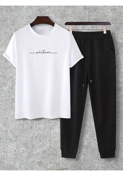 Uyguntarz Unisex Beyaz Fs Baskılı Siyah Kargo Eşofman Takımı