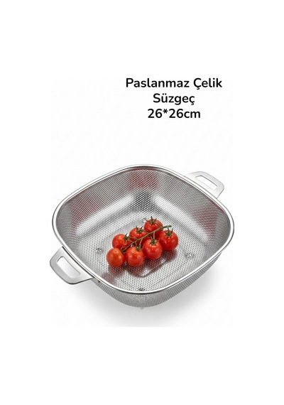 3 Lü Paslanmaz Çelik Lüks Süzgeç Kevgir Kulplu Gri