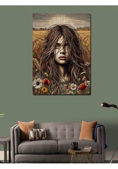 Kanvas Tablo Bahçedeki Çiçekler Ve Kadın 100cmx140cm