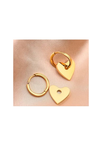 Kalp Çelik Paslanmaz Halka Küpe Gold - 702616088 Gold