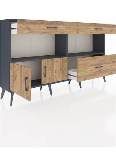 Arges Konsol 2 Raflı 3 Çekmeceli 2 Kapaklı 176x30x99 Antrasit-çam Antrasit-çam