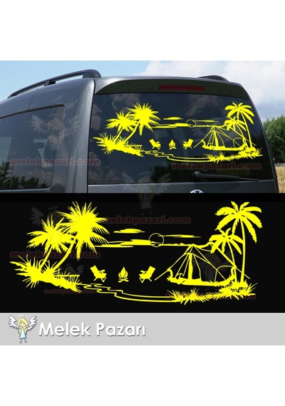 Gün Batımı Çadır Kampı, Kamp Karavan Sticker, Karavan Çıkartma