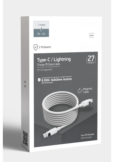 Pdateknoloji Örgülü Mıknatıslı 60w Type-c To Type-c 1mt Data Ve Ş