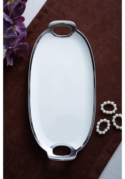 Acar Arven Oval Silver Sunum Tepsisi - 41 Cm Beyaz