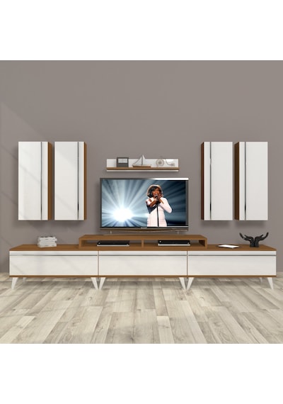 Decoraktiv Ekoflex 8d Mdf Retro Tv Ünitesi Tv Sehpası Ceviz - Beyaz