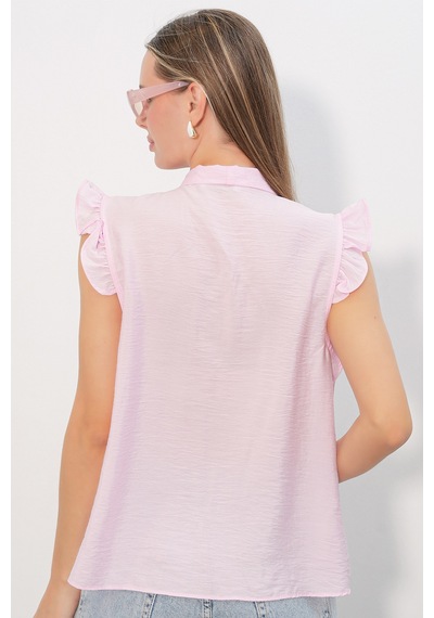 Bigdart Kadın Yaka Bağlamalı Sıfır Kol Gömlek 40038 - Pembe