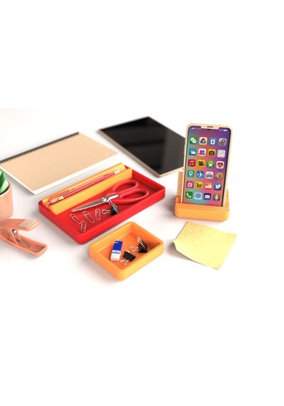 Tıdy Stack - Desk Organizer Modern Tasarımlı Çok Amaçlı Masaüstü Organizer Turuncu - Kırmızı