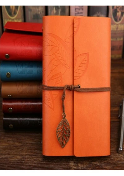 Mimarobahediyelik Mobgift Yaprak Tasarımlı Retro Deri Defter + Kalem Hediyeli