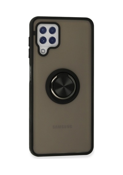Samsung Galaxy Uyumlu   A22 Kılıf Montreal Yüzüklü Silikon Kapak - Siyah