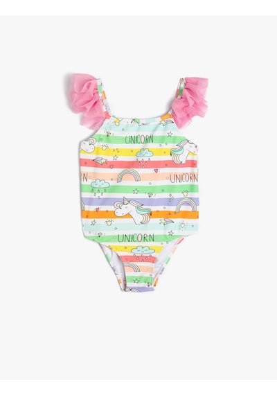 Koton Mayo Tül Detaylı Unicorn Baskılı Multıcolor 4skg30028mm Mavi