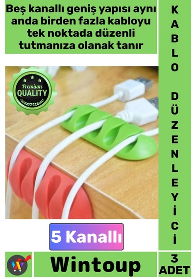 Kablotutucu Silikon Yapışkanlı Masaüstü Kablo Düzenleyici Klips Seti Kablo Tutucu 5 Kanallı 3 Adet