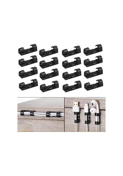 Yapışkanlı Kablo Sabitleyici Düzenleyici Çok Amaçlı Kablo Toparlayıcı Klips Set-al4552 16 Adet Siyah
