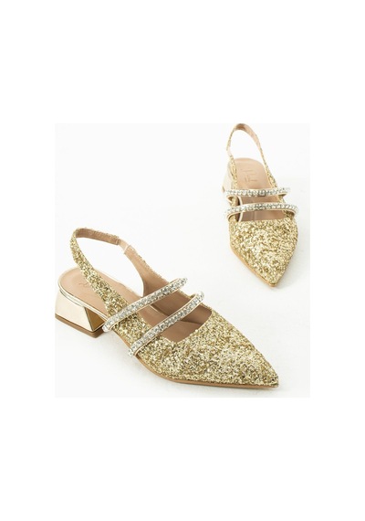Duxal Shoes Kadın Taşlı Şık Babet-topuklu Ayakkabı-linda Altin