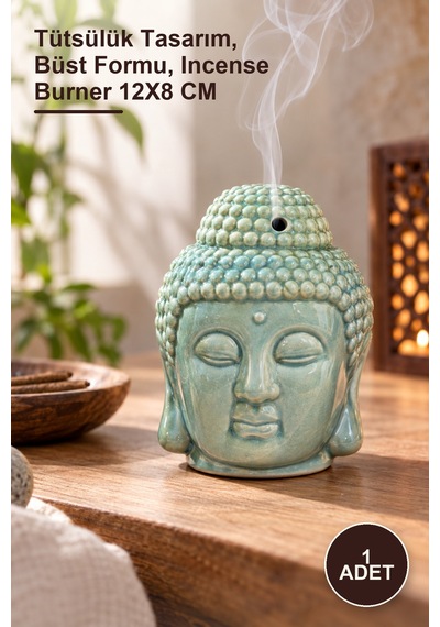 1 Adet Seramik Buda Büstü Buhurdanlık Tütsülük Tasarım, Büst Formu, Incense Burner 12x8 Cm