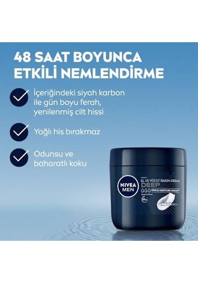 Nıvea Men Erkek El Ve Vücut Bakım Kremi Deep Dimension 400ml,yoğun Nemlendirici,ferah Koku,yenileyici Bakım