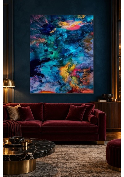 Fida Turkuaz Pembe Bulutsu Soyut Desen Canvas Tablo Çok Renkli