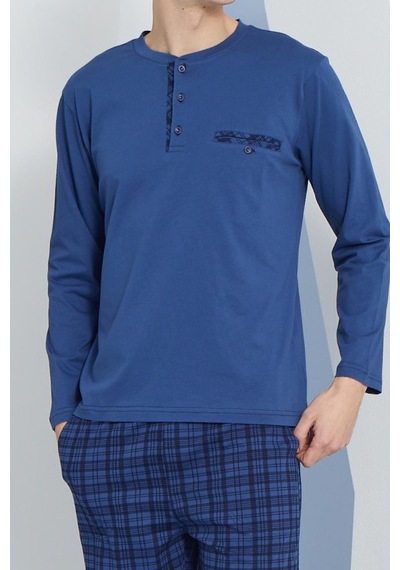 Kly Erkek Uzun Kol Midi Yaka İndigo Pijama Takımı C9t2n2o3 001
